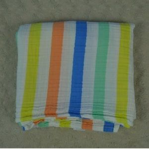 Okie Dokie Stripes Baby Swaddle Blanket White Blue Orange Green Yellow Muslin